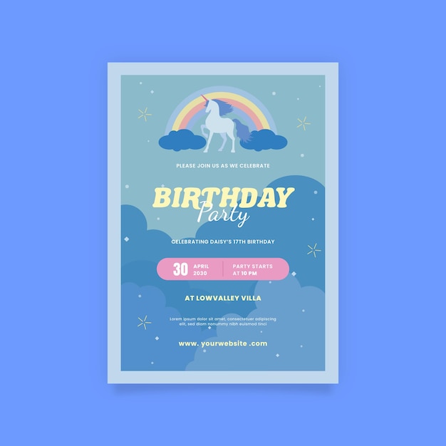 Colorful birthday party invitation poster with different characters illustrated premium vector