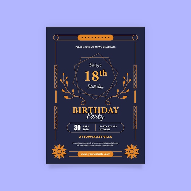 Colorful birthday party invitation poster with different characters illustrated premium vector