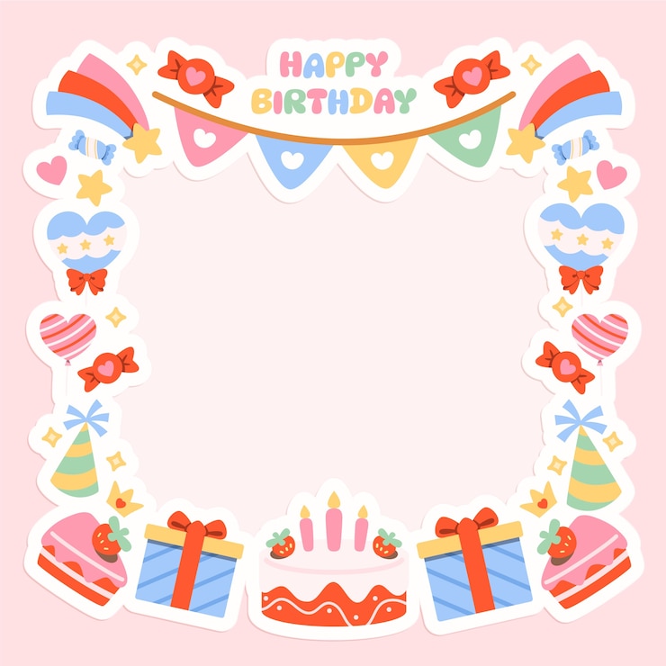 Vector 다채로운 생일 스티커 프레임 배경.