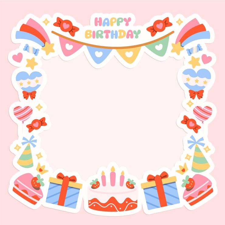 Vector 다채로운 생일 스티커 프레임 배경.