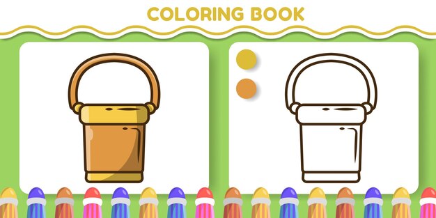 Libro da colorare di doodle del fumetto disegnato a mano del secchio colorato e bianco e nero per i bambini