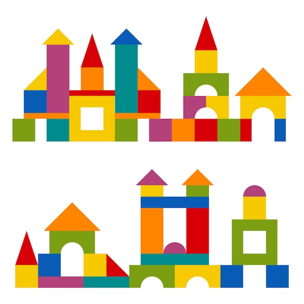 Colorful blocks toy building tower castle house