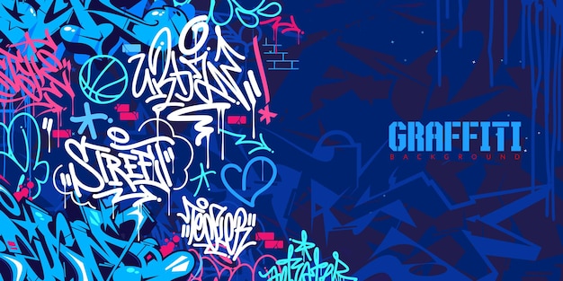 Цветной синий абстрактный городской стиль хип-хоп граффити уличное искусство векторная иллюстрация фон