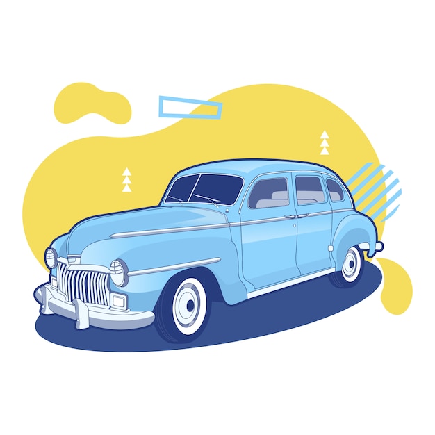 Colorful blue and yellow vintage old car background