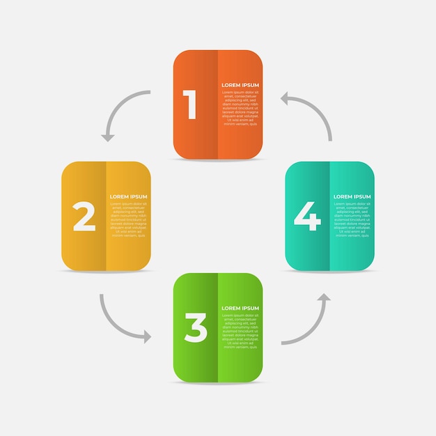 Stile di carta libro colorato del modello di infografica con 4 passaggi