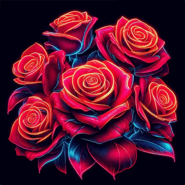 ベクトル 黒い背景に隔離されたバレンタインデーの赤いバラのカラフルな花束