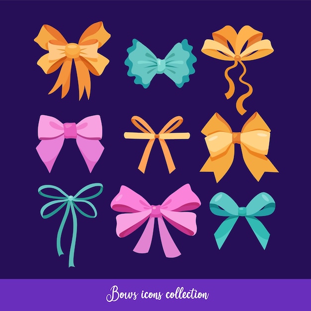 Colorful bows collection for your design isolated on dark blue background
