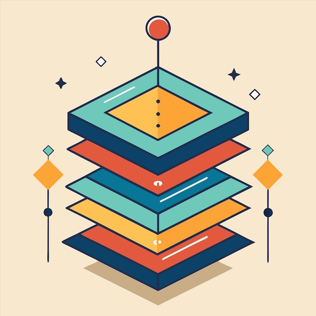 a colorful box with a blue and orange square on it