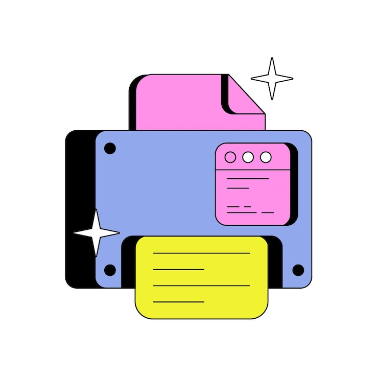 Vector ピンクと黄色のステッカーが付いたカラフルな箱