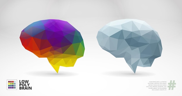 Красочный дизайн Brain Low Poly, логотип Polygonal Brain, Element Design, Vector Design.