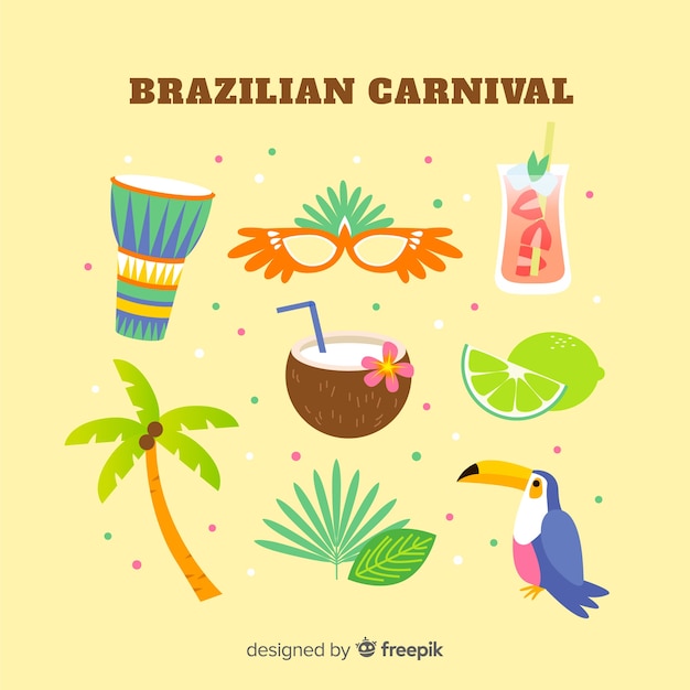 Vector colorful brazilian carnival elements set