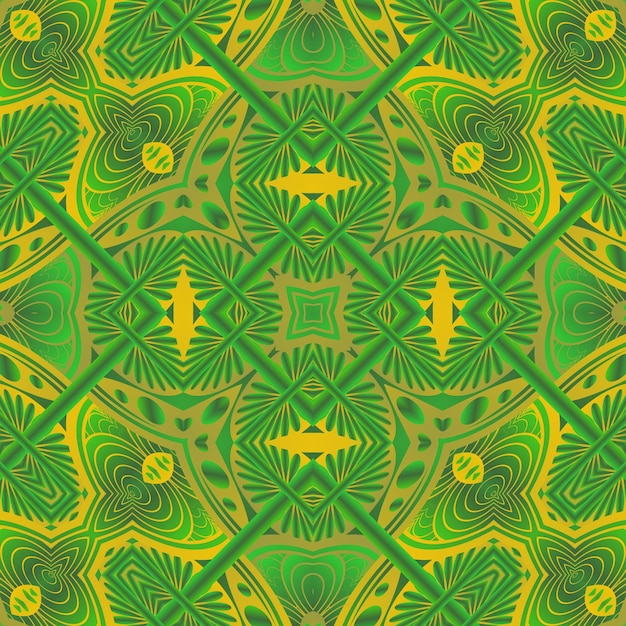 A colorful and bright green pattern with a silhouette of a man and a woman.