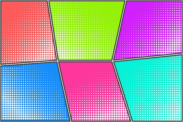 Vector colorful bright halftone dotted background for comic bubbles