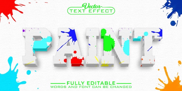 다채로운 브러시 튄 종이 페인트 벡터 편집 가능한 텍스트 효과 템플릿
