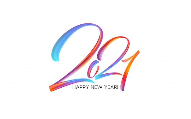 Colorful brushstroke paint lettering calligraphy of  happy new year background.  illustration