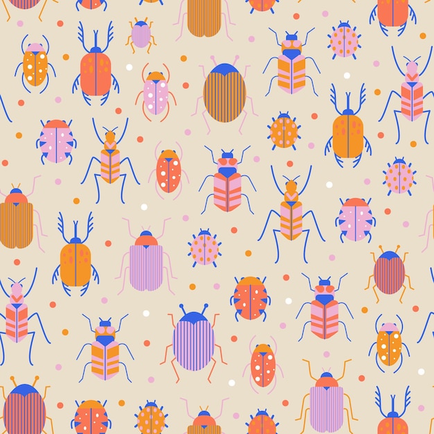 Colorful bugs seamless pattern