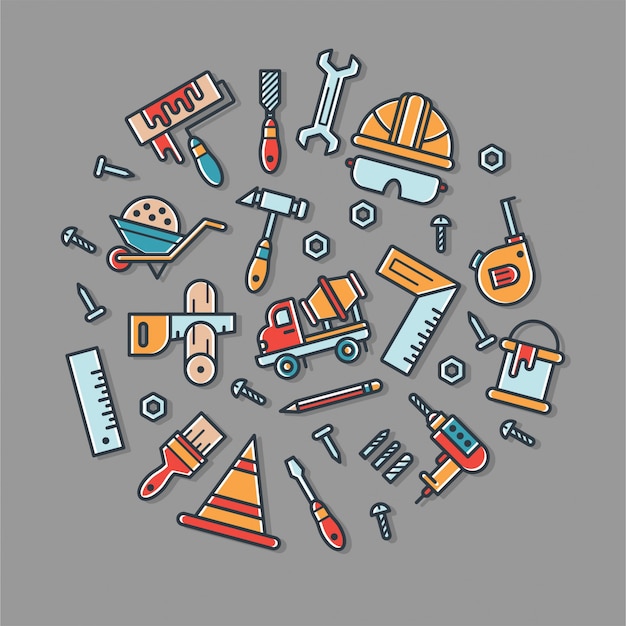 Vector colorful builder tool icon set