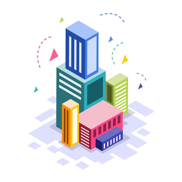 Vector colorful buildings with isometric design vector