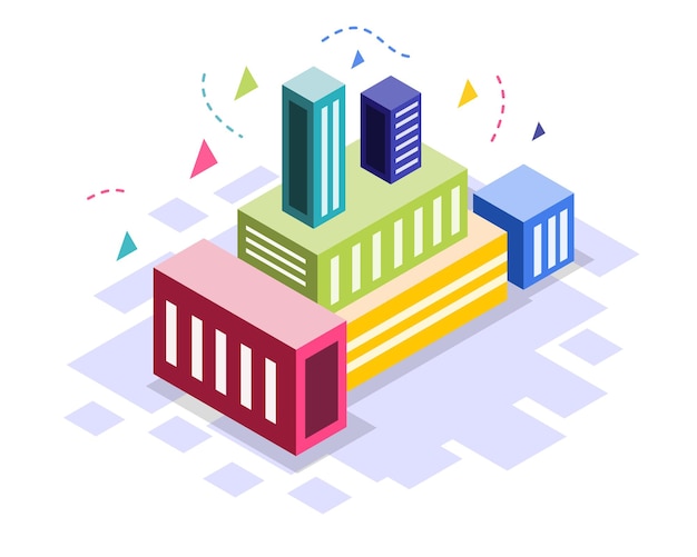 colorful buildings with isometric design vector