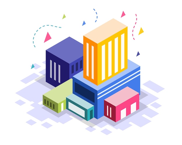 colorful buildings with isometric design vector