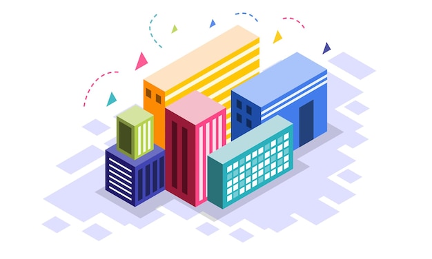 Vector colorful buildings with isometric design vector