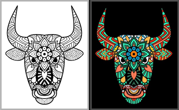 colorful bull head doodle arts bull coloring page