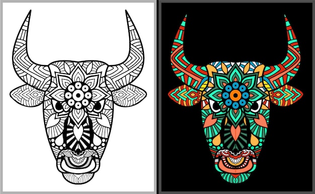 Colorful bull head doodle arts bull coloring page