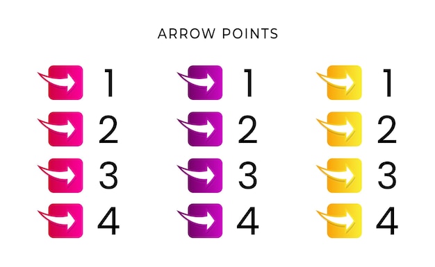 Colorful bullet arrow point number with gradient free vector