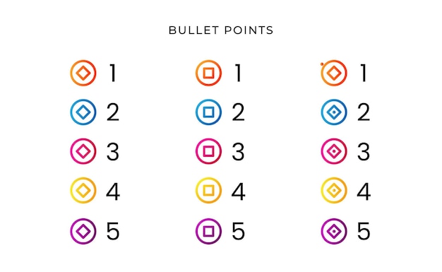 Vector colorful bullet point number with gradient arrow free vector