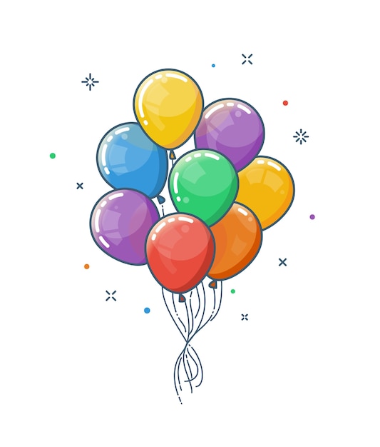 Vector colorful bunch of glossy balloons isolated