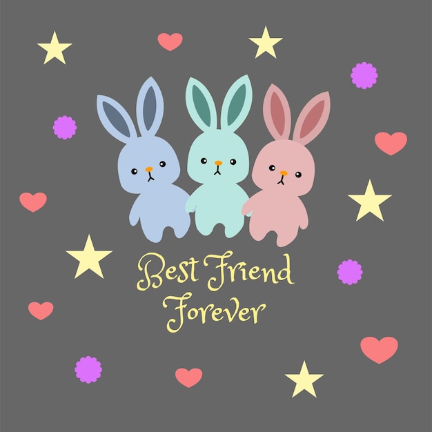 Colorful bunny rabbit best friend forever