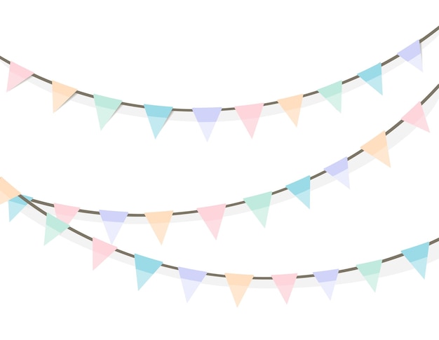 Vector colorful bunting and garland set birthday decoration elements flags