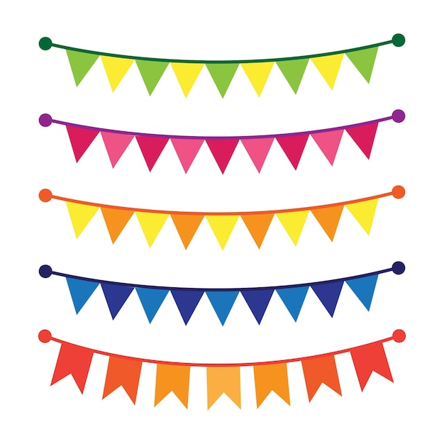 Colorful bunting and garland set isolated on white.