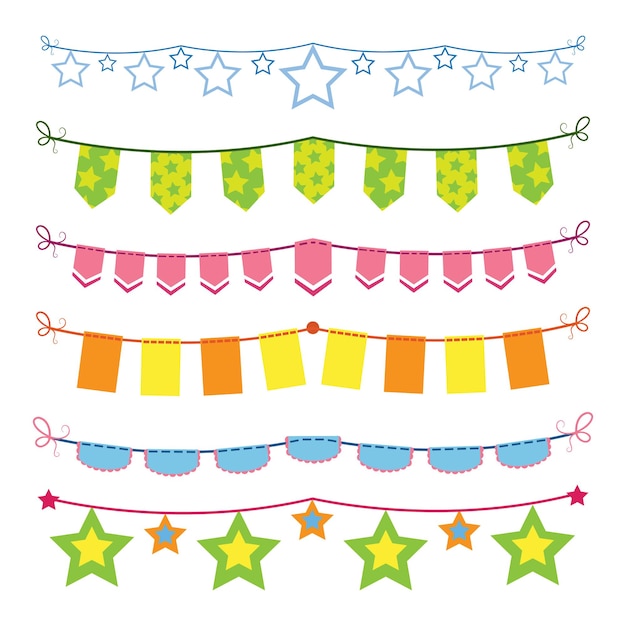 Vector colorful bunting and garland set isolated on white.