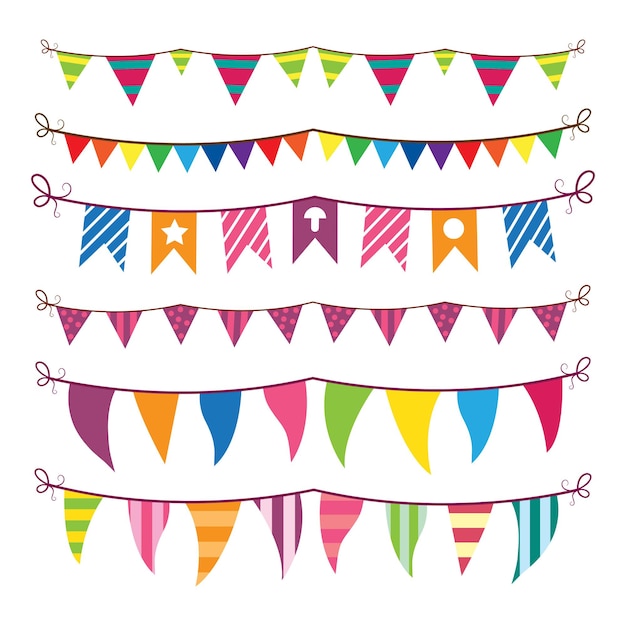 Vector colorful bunting and garland set isolated on white.