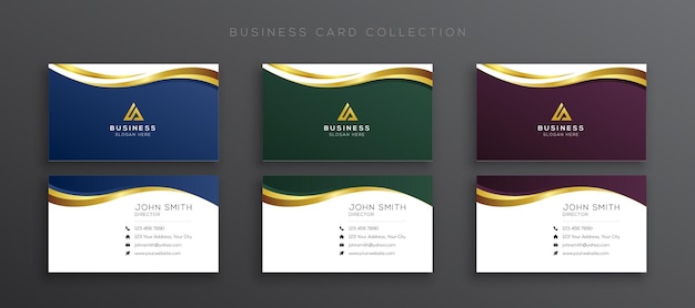 Colorful Business Card Collection With Golden Wave