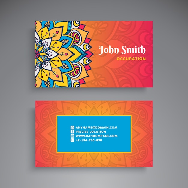 Colorful business card with floral mandala