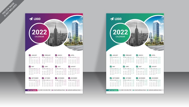 Colorful business one page wall calendar 2022 design template