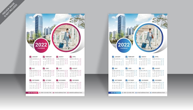 Modello di progettazione del calendario da parete di una pagina di affari colorati 2022