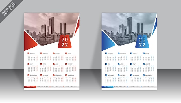 Modello di progettazione del calendario da parete di una pagina di affari colorati 2022