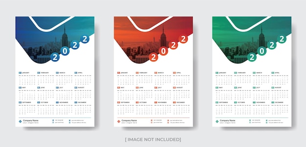 Colorful business one page wall calendar design template  for 2022