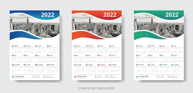 Vettore modello di progettazione del calendario da parete di una pagina aziendale colorato per il 2022