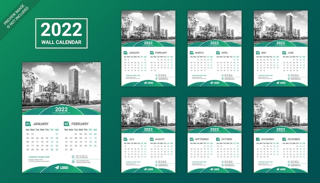 カラフルなビジネス6ページの壁掛けカレンダー2022デザインテンプレート