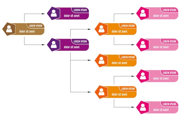 Colorful business structure concept, corporate organization chart scheme with people icons. vector illustration.