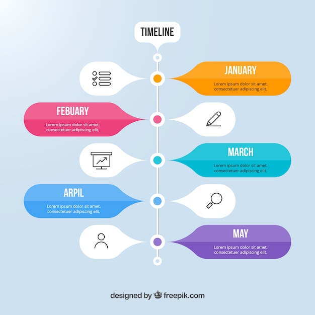 평면 디자인으로 다채로운 비즈니스 타임 라인