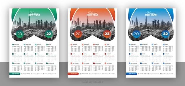 Colorful business wall calendar design template for new year