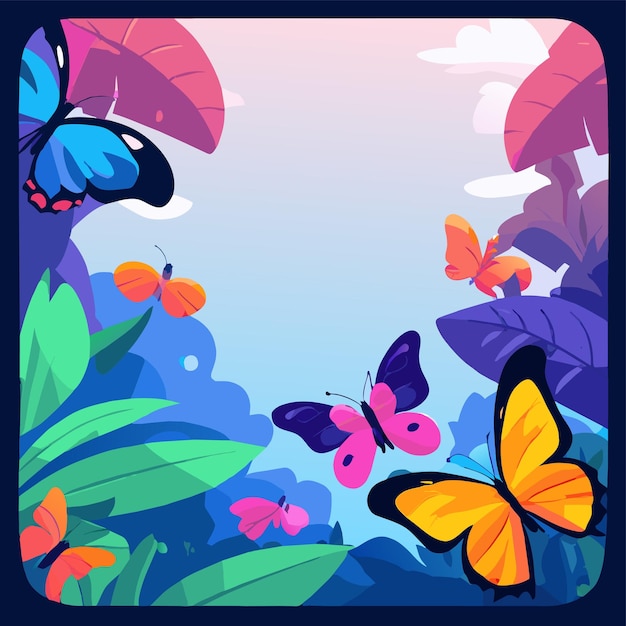 Vector colorful butterfly flower frame hand drawn flat stylish cartoon sticker icon concept isolated