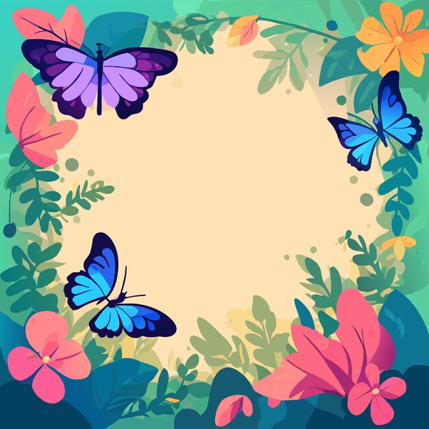 Vector colorful butterfly flower frame hand drawn flat stylish cartoon sticker icon concept isolated