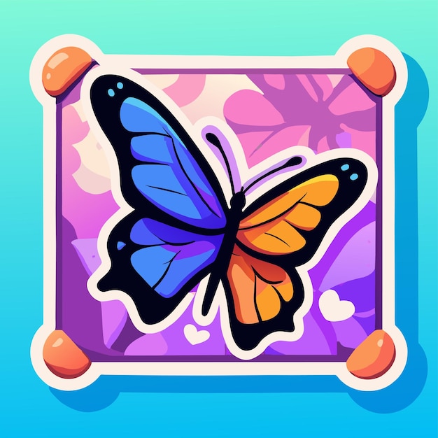 Cornice colorata di fiori di farfalla disegnata a mano piatto elegante adesivo di cartone animato concetto di icona isolato