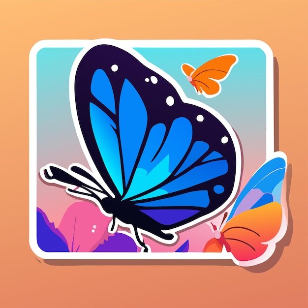 Vector colorful butterfly flower frame hand drawn flat stylish cartoon sticker icon concept isolated